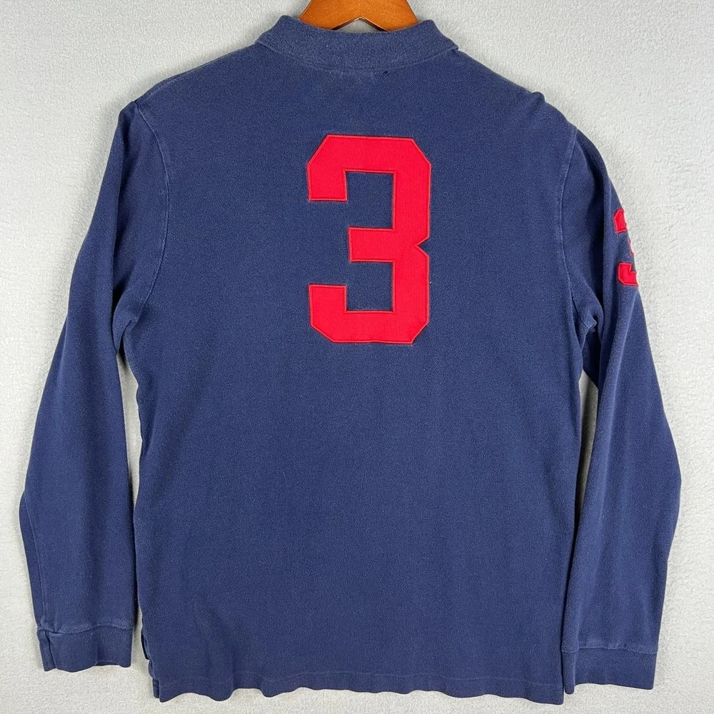 Polo Ralph Lauren Polo Shirt Fits M Long Sleeve #3 Big Pony Blue Preppy Rugby
